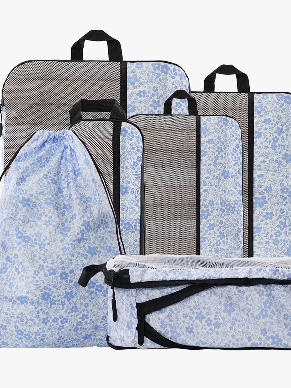 U+U 6 pc compression packing cubes in light blue florals